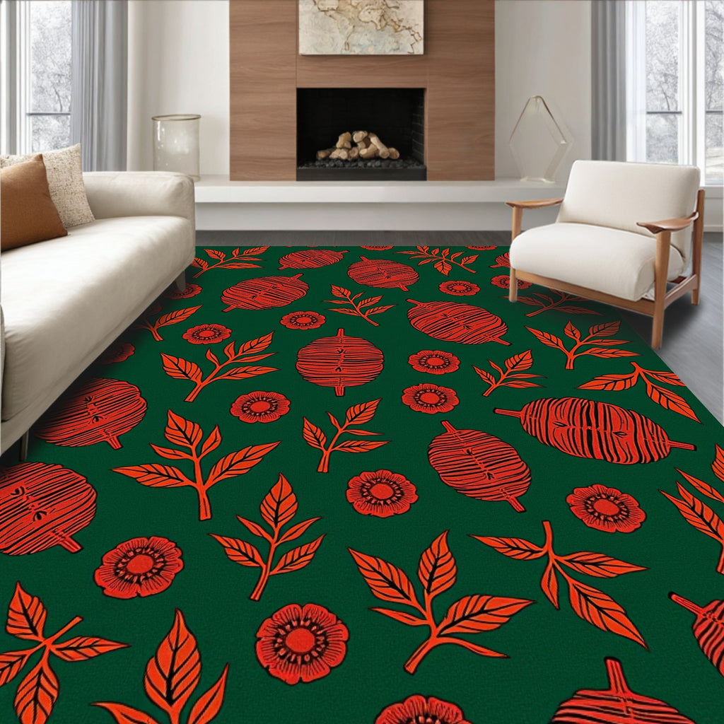Crimson Botanical Jacquard Garden Rug