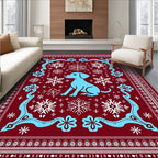 Blue Dog Snowflakes Crimson Border Rug