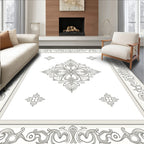Ornate White Floral Medallion Frame Rug