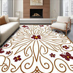 Maroon Butterfly Floral Swirl Scroll Rug