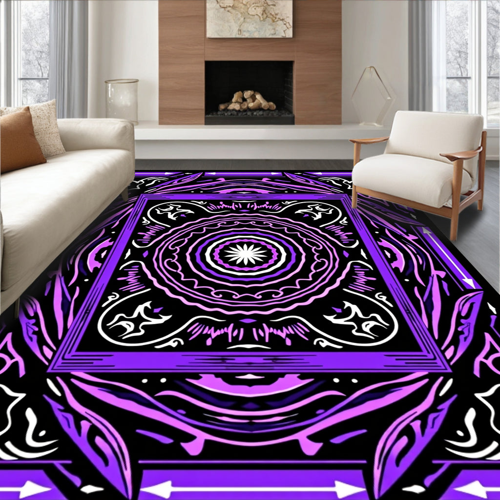 Vibrant Purple Mandala Abstract Square Rug