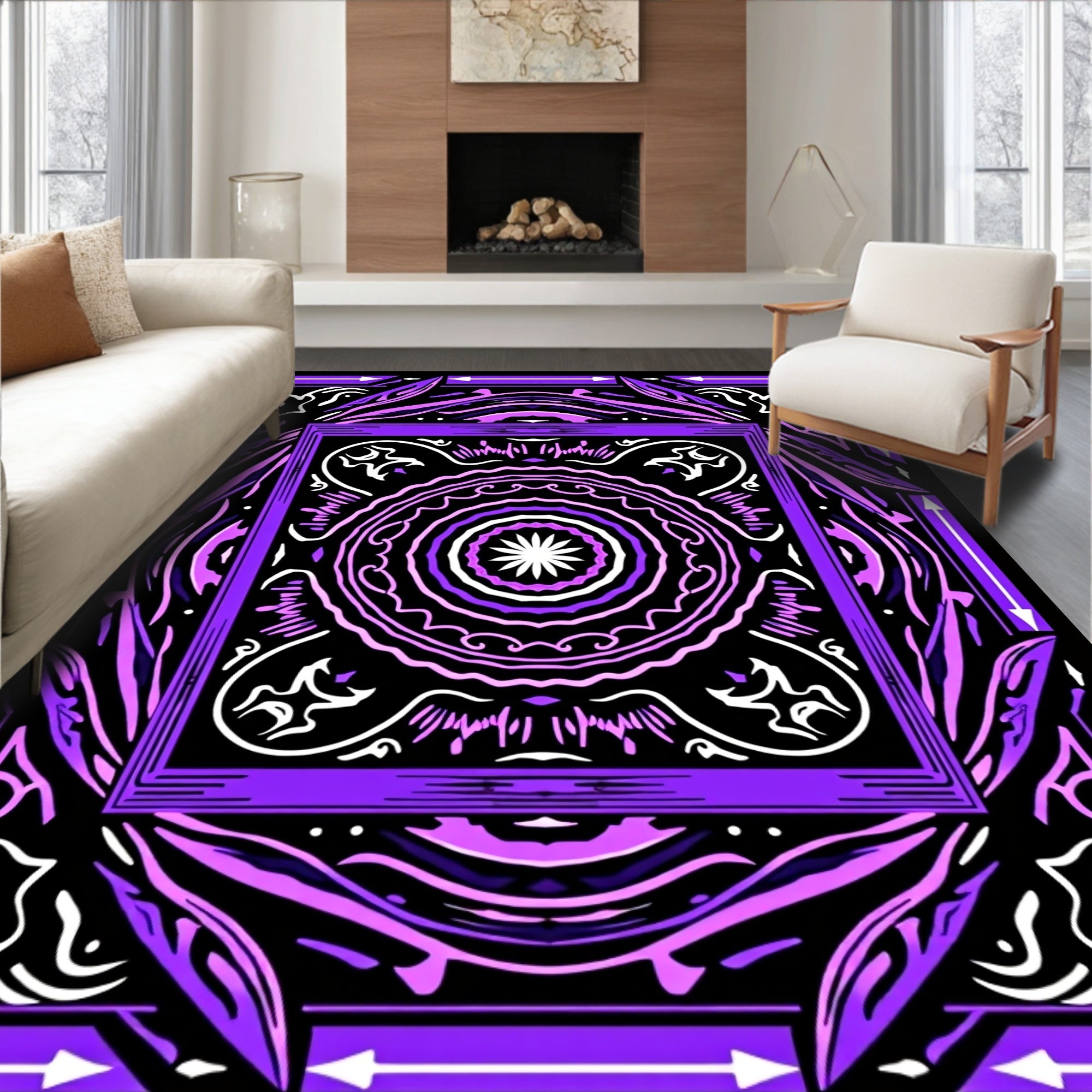 Vibrant Purple Mandala Abstract Square Rug