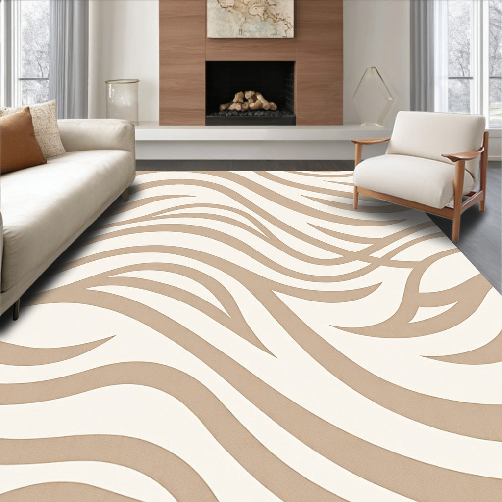 Neutral Cream Wavy Stripe Rug