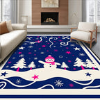 Playful Snowman Snowflake Stars Rug