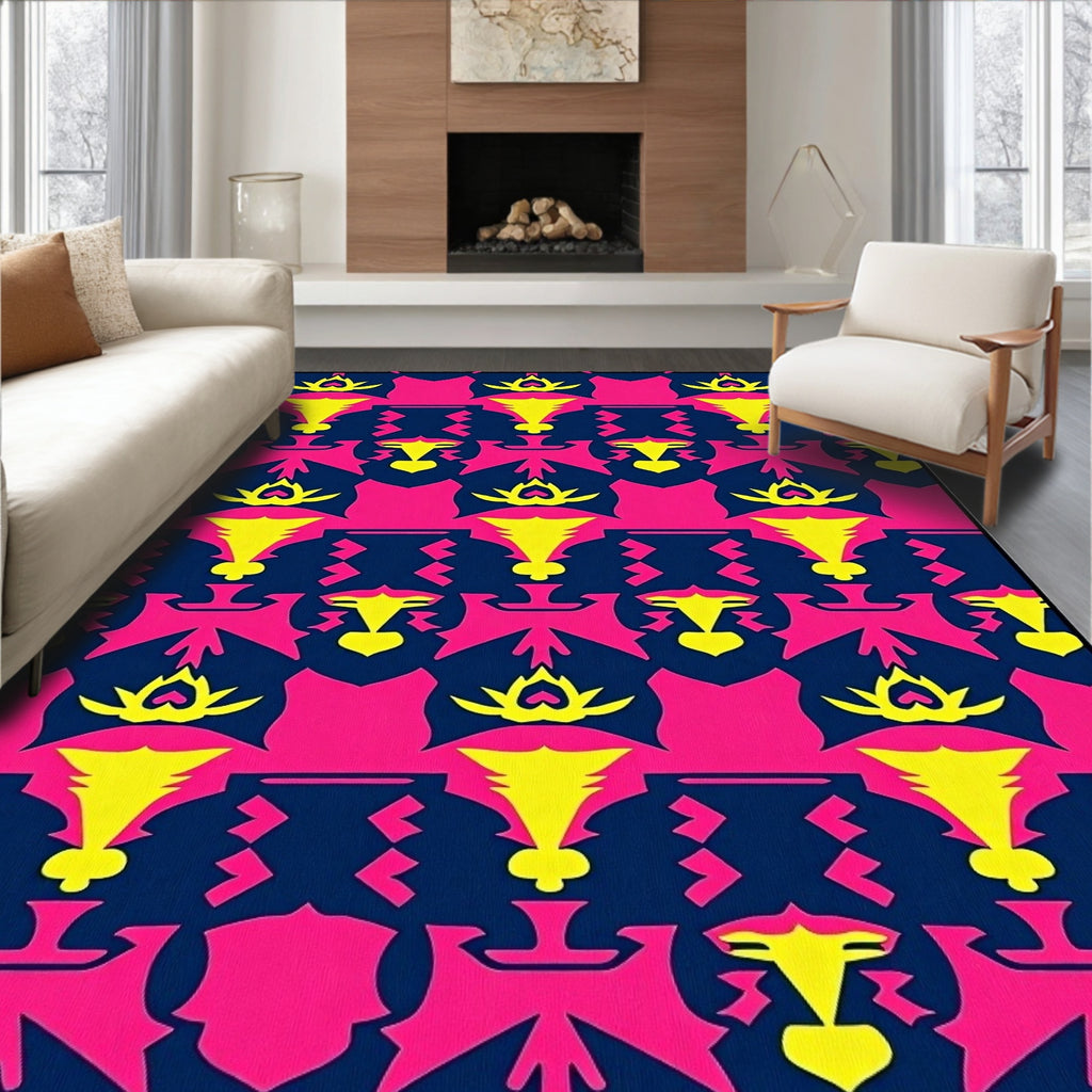 Vibrant Yellow Pink Geometric Abstract Rug