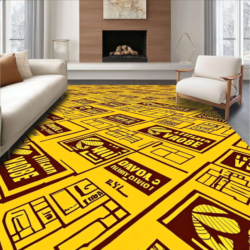 Yellow And Burgundy Graphic Blocks Rug
