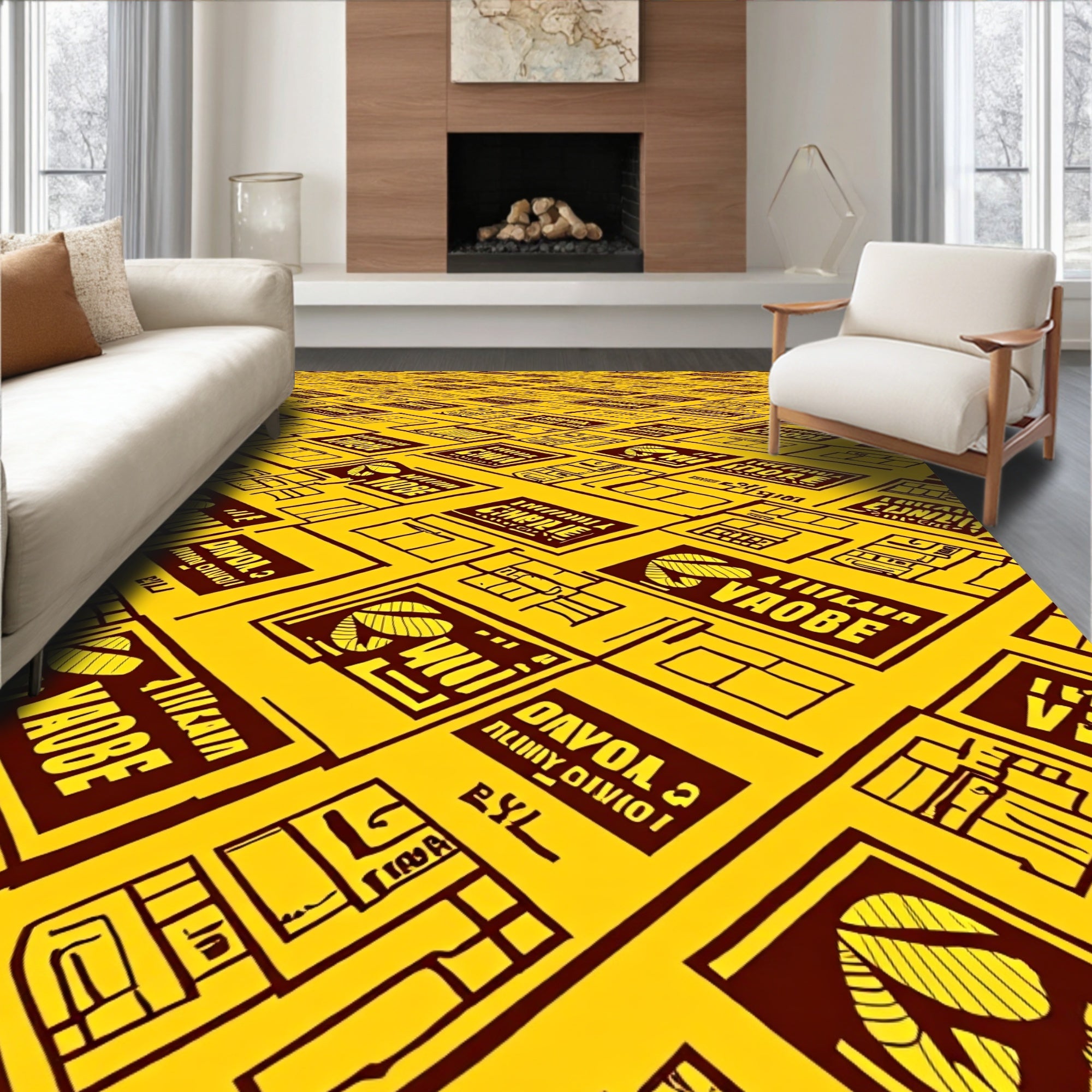 Yellow And Burgundy Graphic Blocks Rug