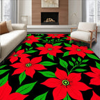 Bold Red Floral Branch Black Rug