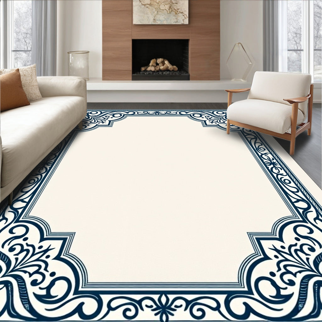 Ornate Navy Blue Vintage Scroll Rug