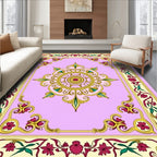 Ornate Pink Floral Gold Medallion Rug