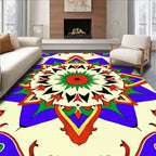 Vibrant Red Sunburst Geometric Medallion Rug