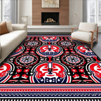 Bold Red Blue Black Circular Collage Rug