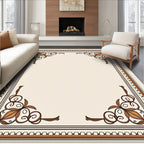 Brown Floral Scroll Border Rug