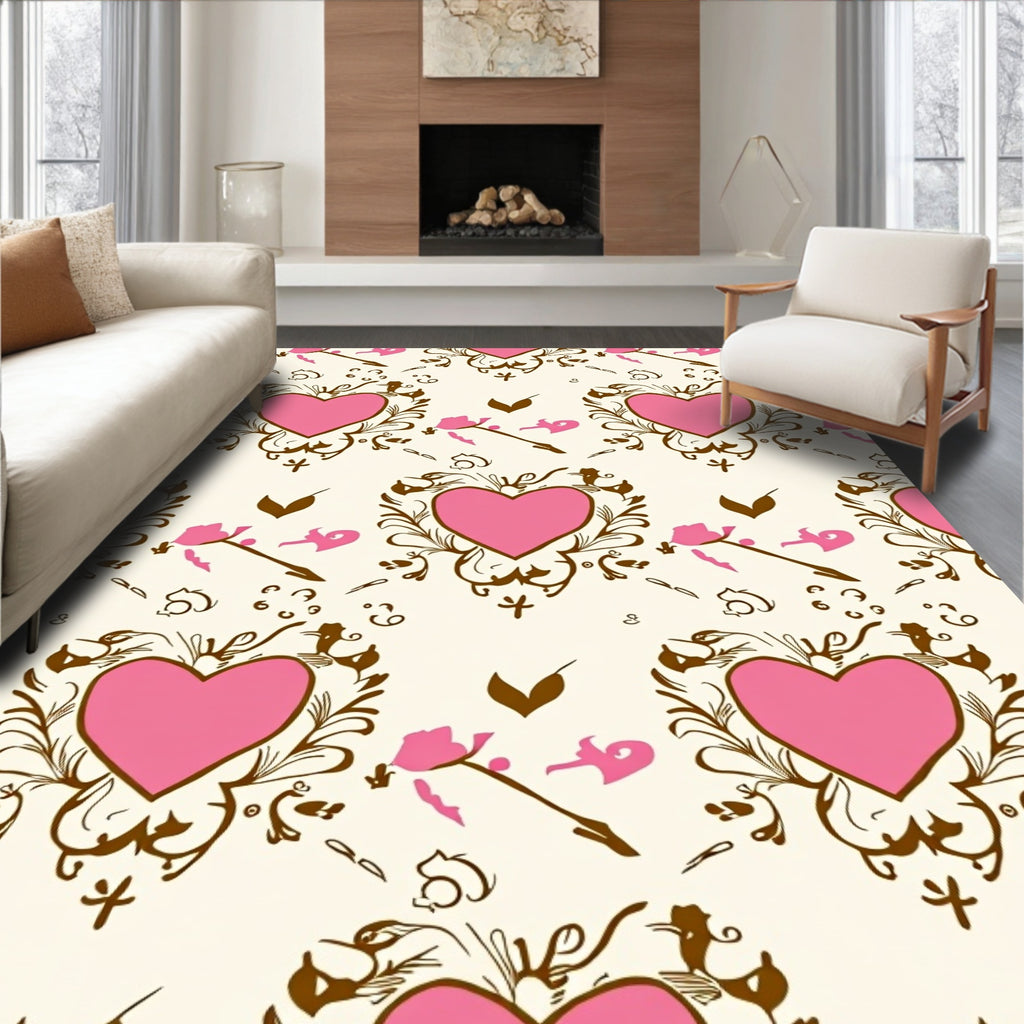 Pink Heart Ornate Scrollwork Romance Rug