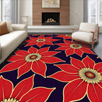 Crimson Golden Flower Silhouette Rug