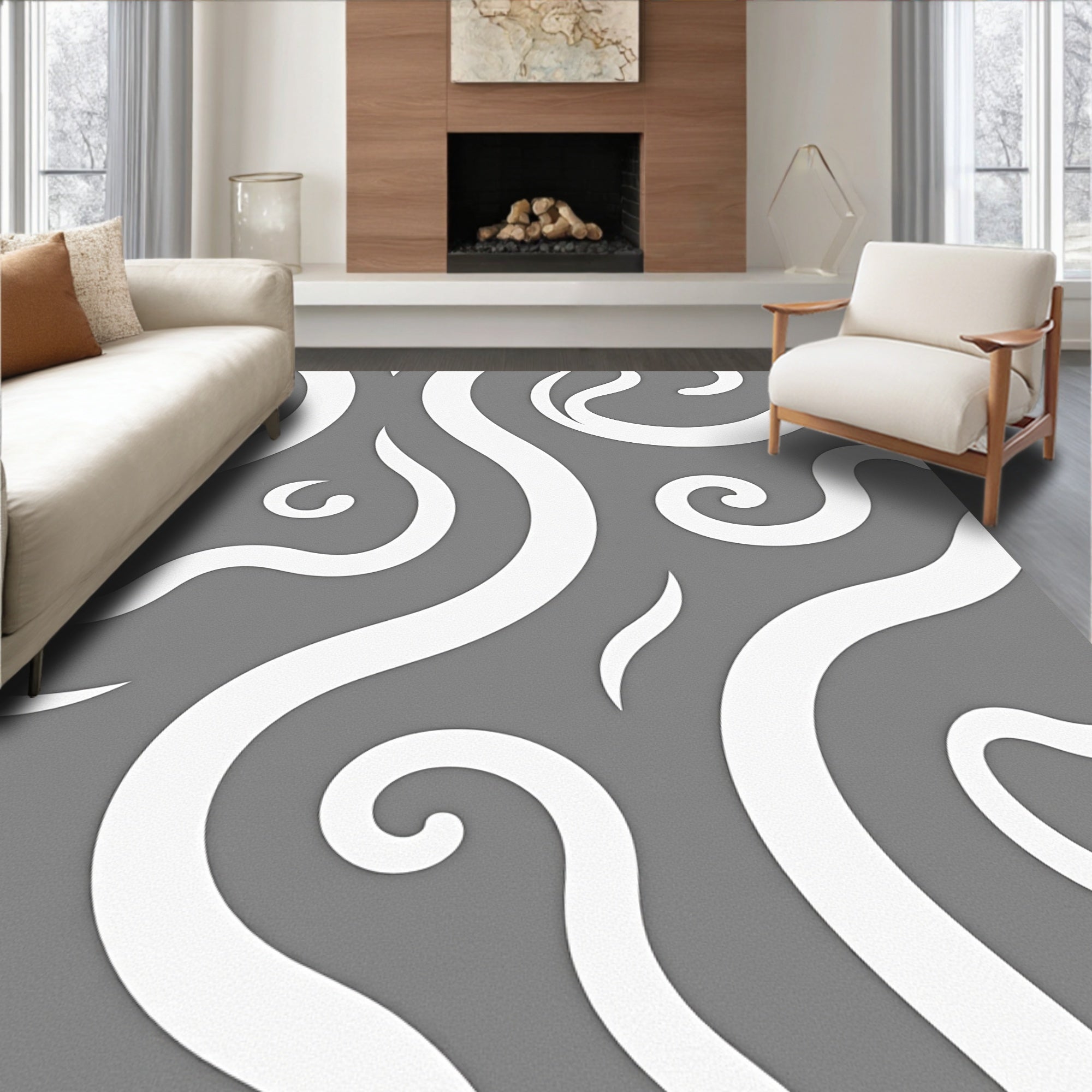 Classic Gray Swirls Contemporary Rug