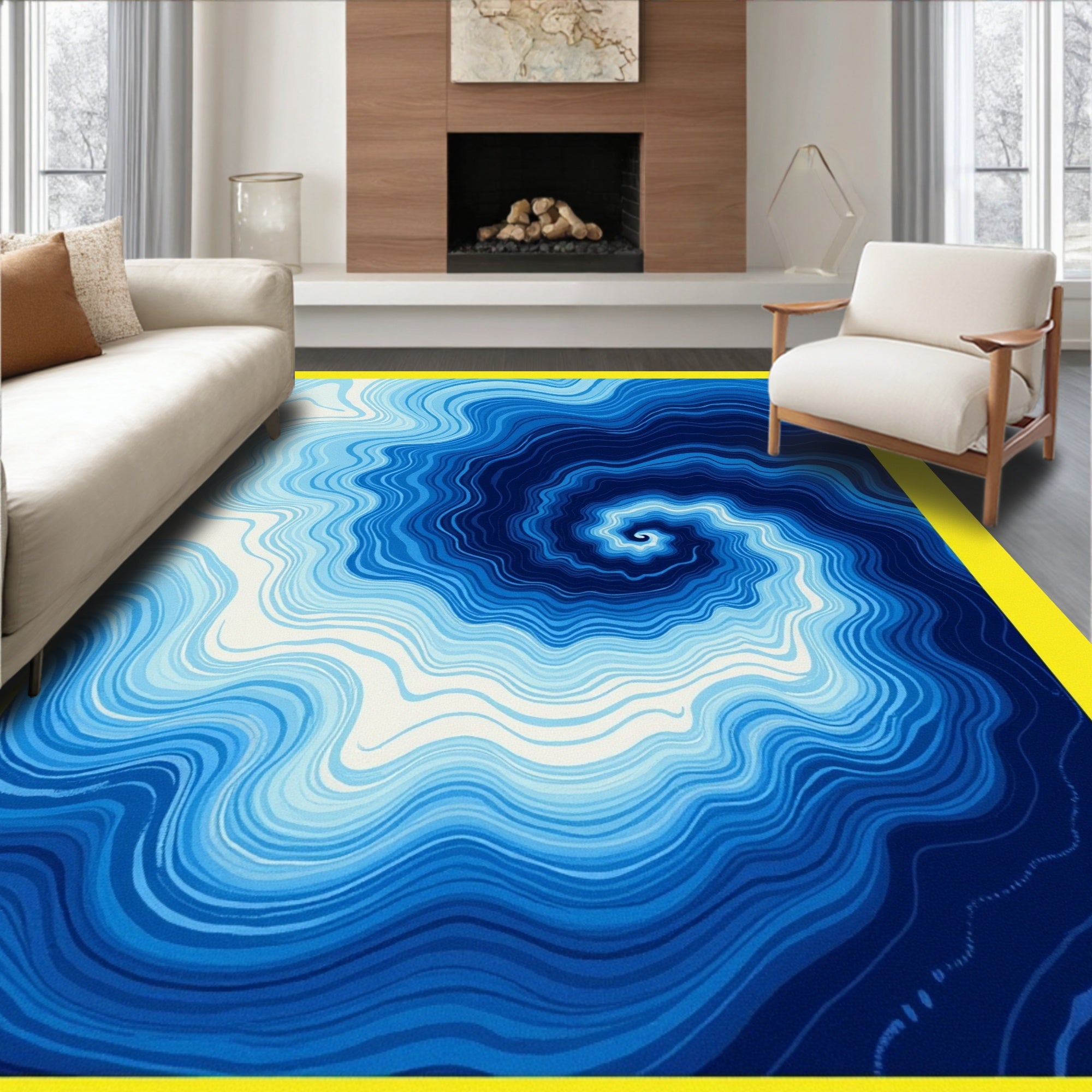 Oceanic Deep Blue Swirl Rug