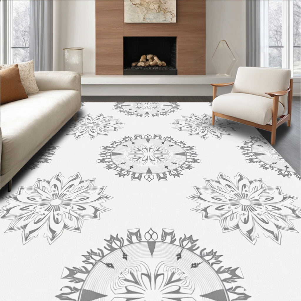 Silver Floral Mandala Medallion Repeating Rug