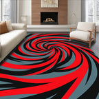 Bold Red Black Swirl Vortex Rug