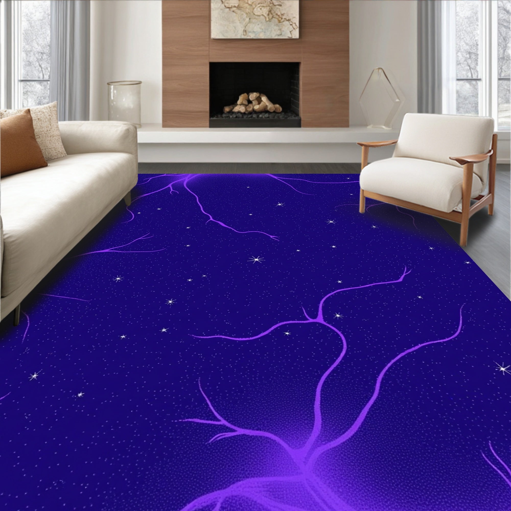 Cosmic purple branching night sky Rug