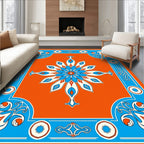 Vibrant Blue Orange Floral Medallion Rug