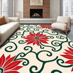 Crimson Poinsettia Vine Swirl Rug