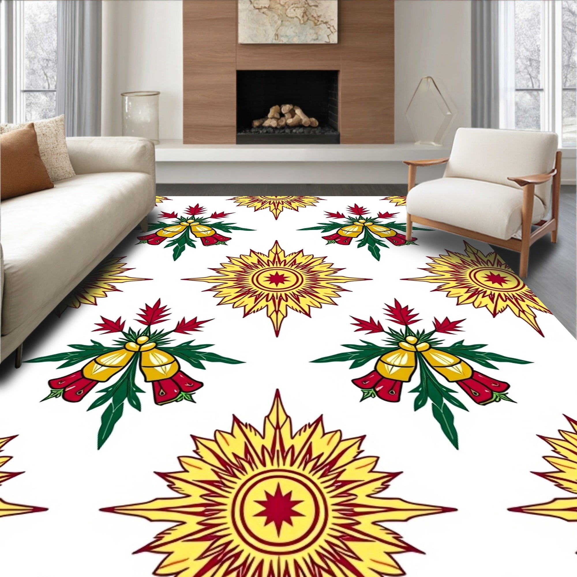 Golden Yellow Starburst Floral Arrangement Rug