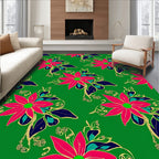 Vibrant Pink Floral Green Background Art Rug