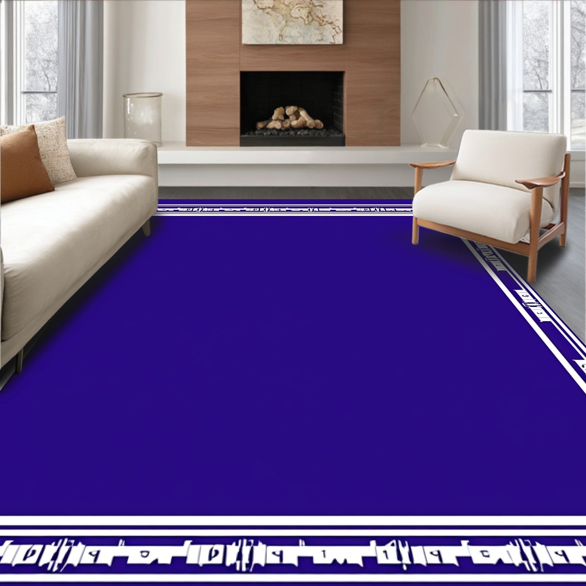 Deep Indigo White Frame Accents Rug