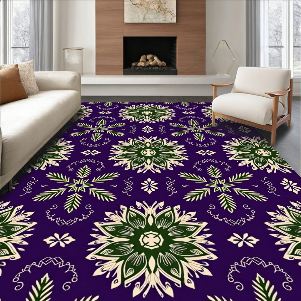 Emerald Green Ivory Floral Medallion Swirl Rug