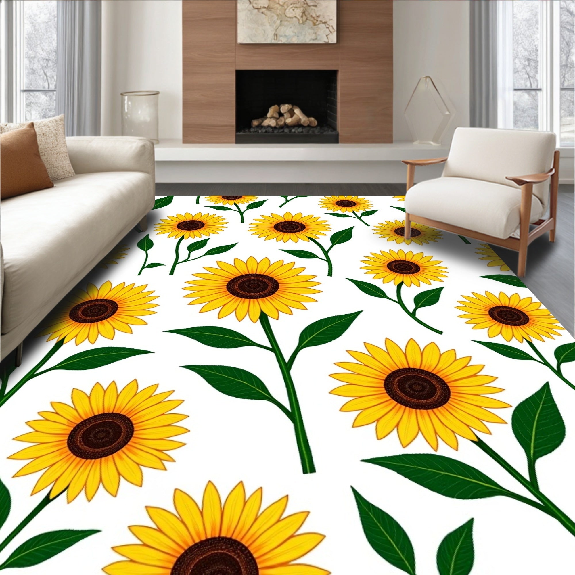 Golden Yellow Sunflower Garden Bloom Rug