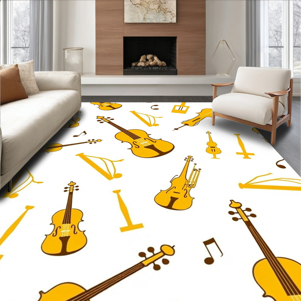 Golden Stringed Instrument Harmony Repeat Rug