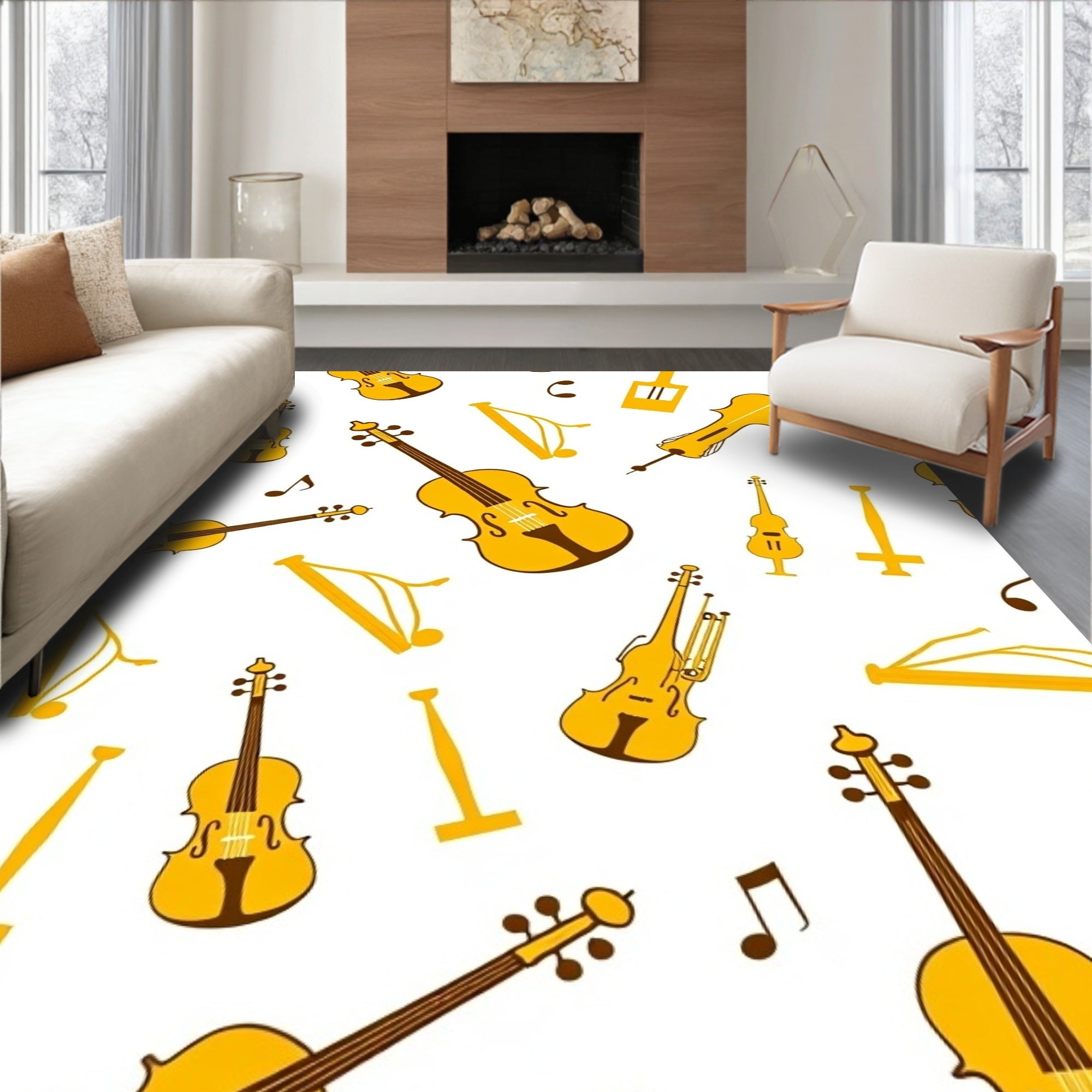 Golden Stringed Instrument Harmony Repeat Rug