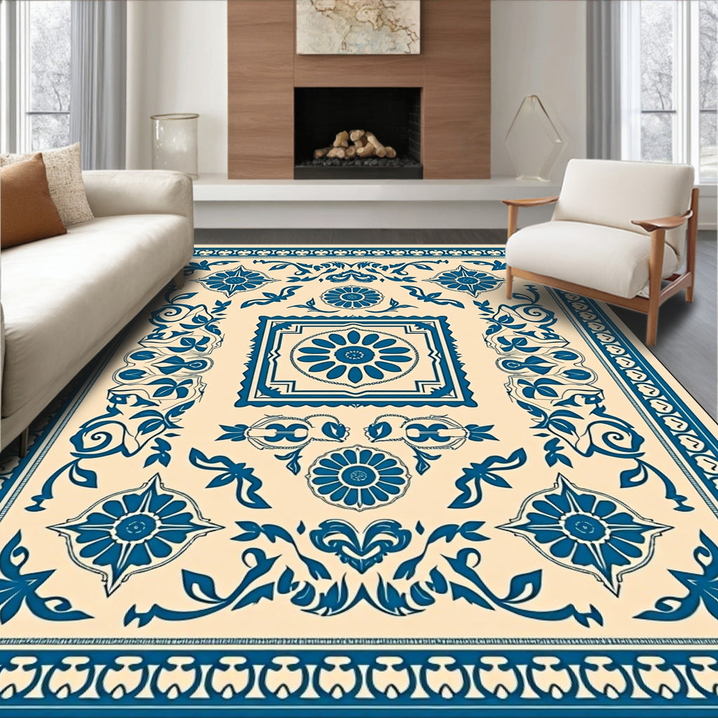 Teal Botanical Medallion Cream Rug