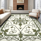 Antique Green Floral Medallion Border Rug