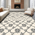 Ornate Black Vine Medallion Cream Layout Rug