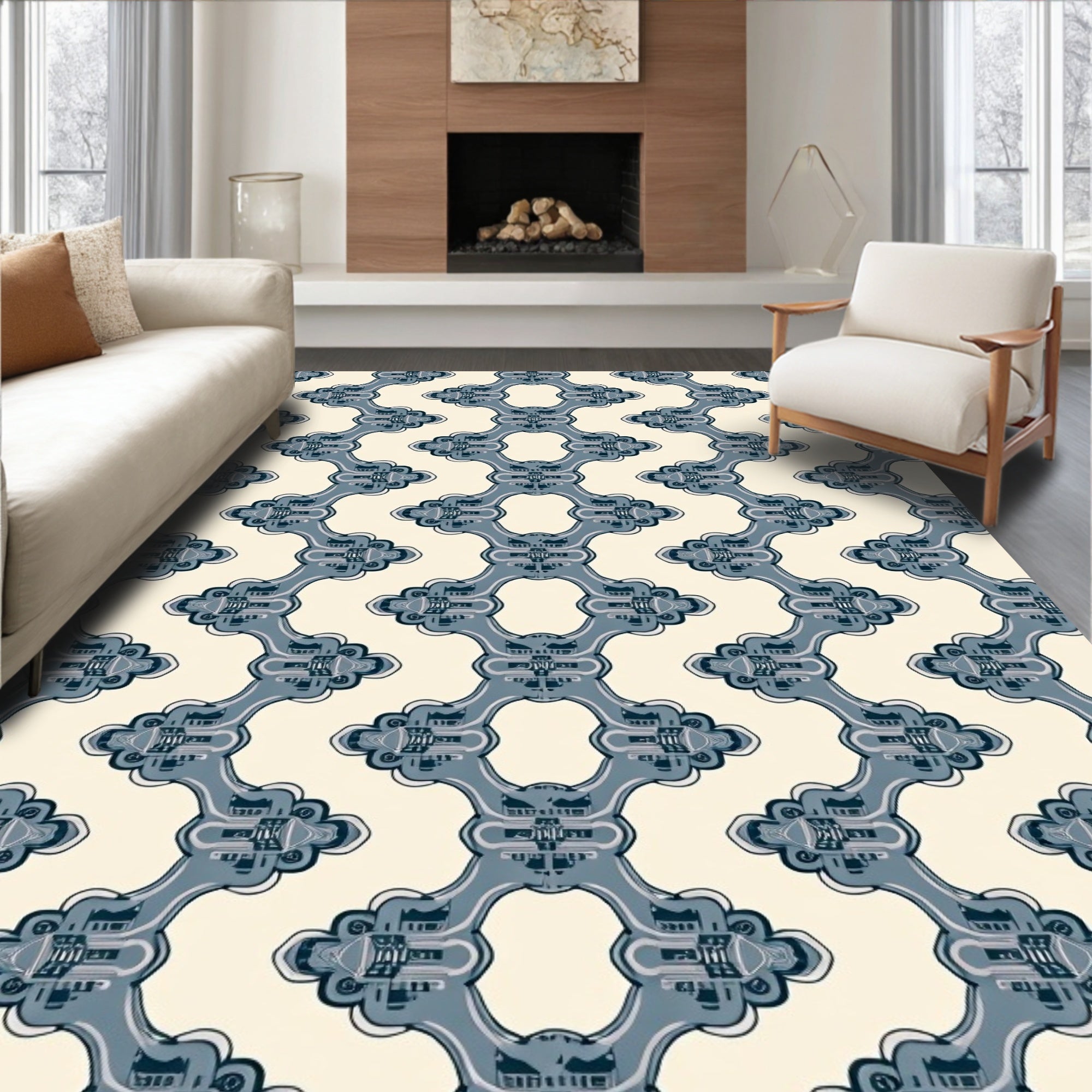 Ornate Blue Chain Link Rug