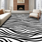 Bold Black White Wavy Stripe Rug