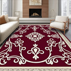 Maroon Floral Scroll Medallion Frame Rug