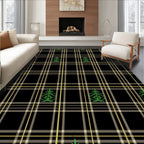 Black Gold Green Plaid Evergreen Tree Rug