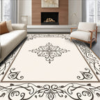Elegant Brown Golden Floral Scroll Rug