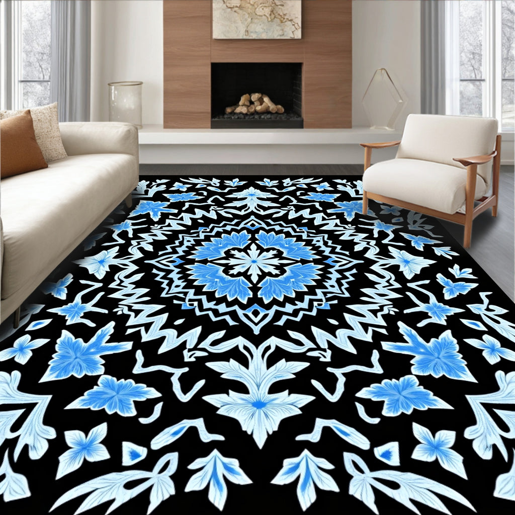 Midnight Azure Floral Medallion Rug