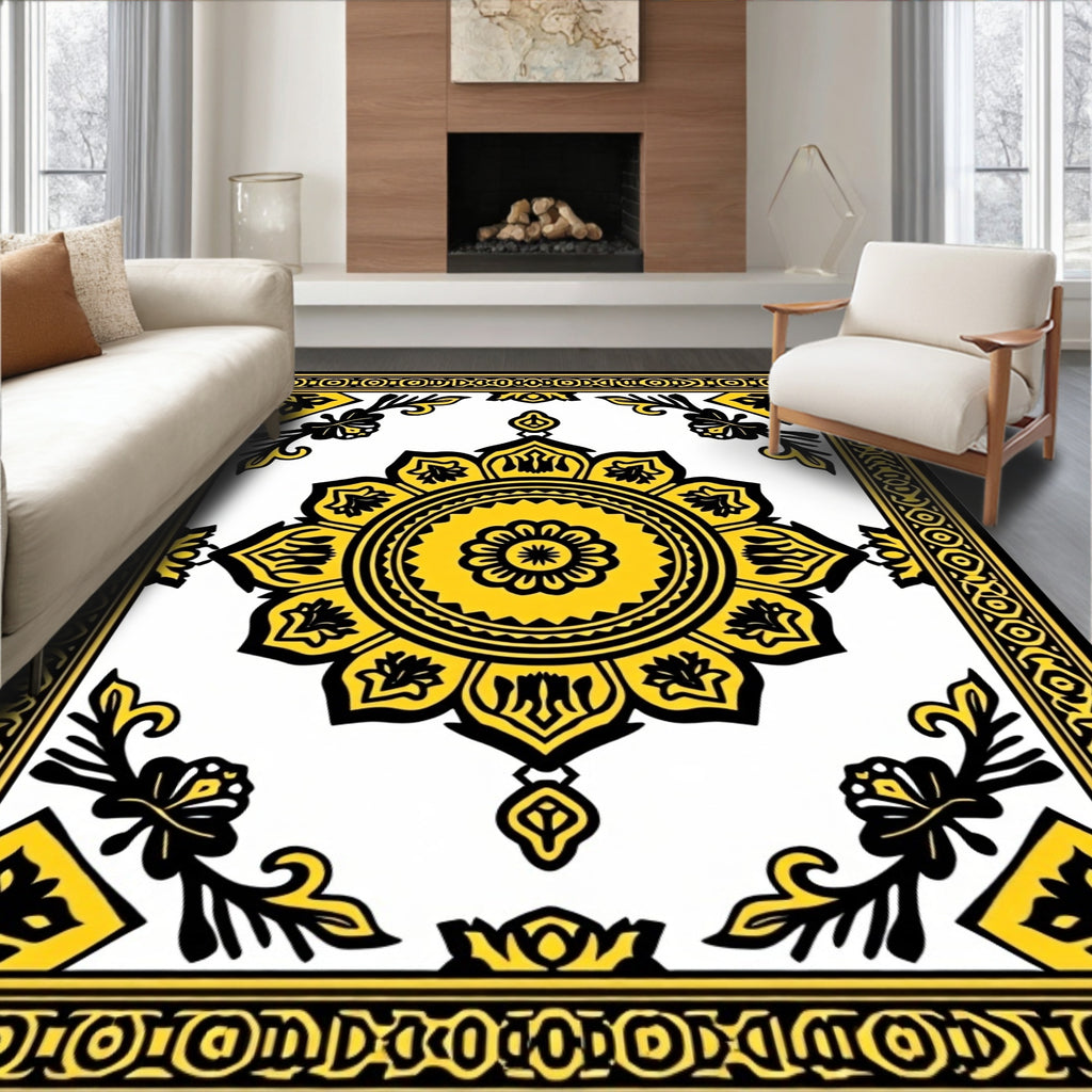 Sunburst Yellow Black Medallion Harmony Rug