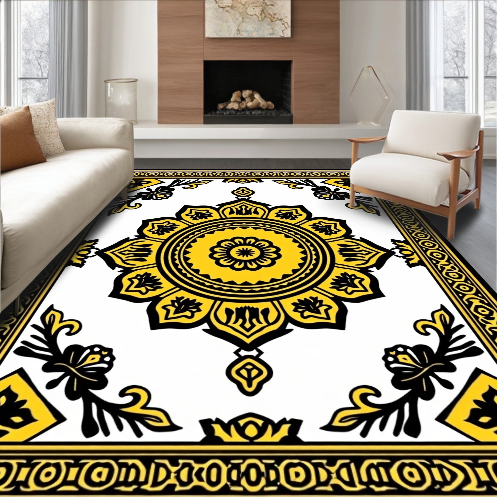 Sunburst Yellow Black Medallion Harmony Rug