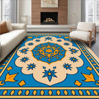 Bold Blue Yellow Floral Medallion Rug
