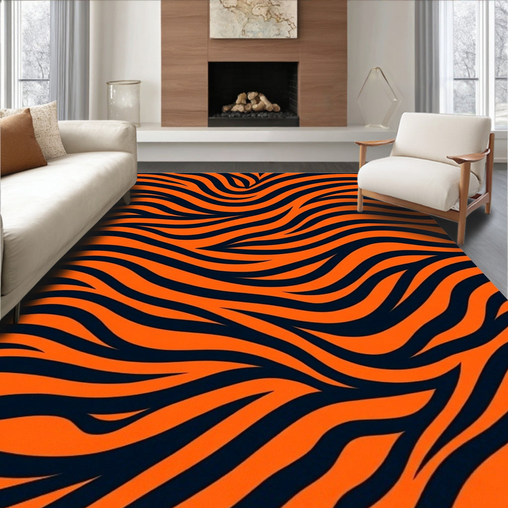 Bold Orange Black Zebra Stripe Rug