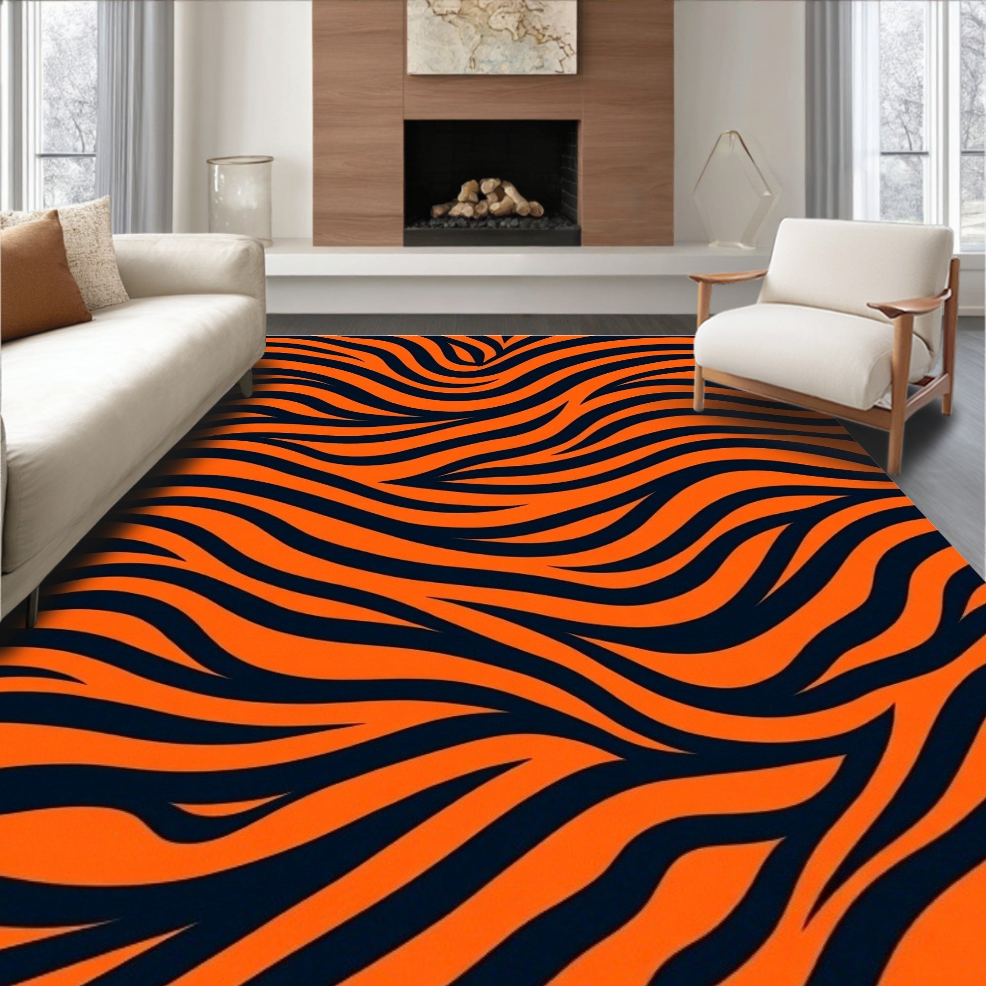 Bold Orange Black Zebra Stripe Rug