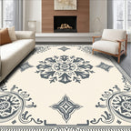 Ornate Cream Gray Floral Medallion Rug