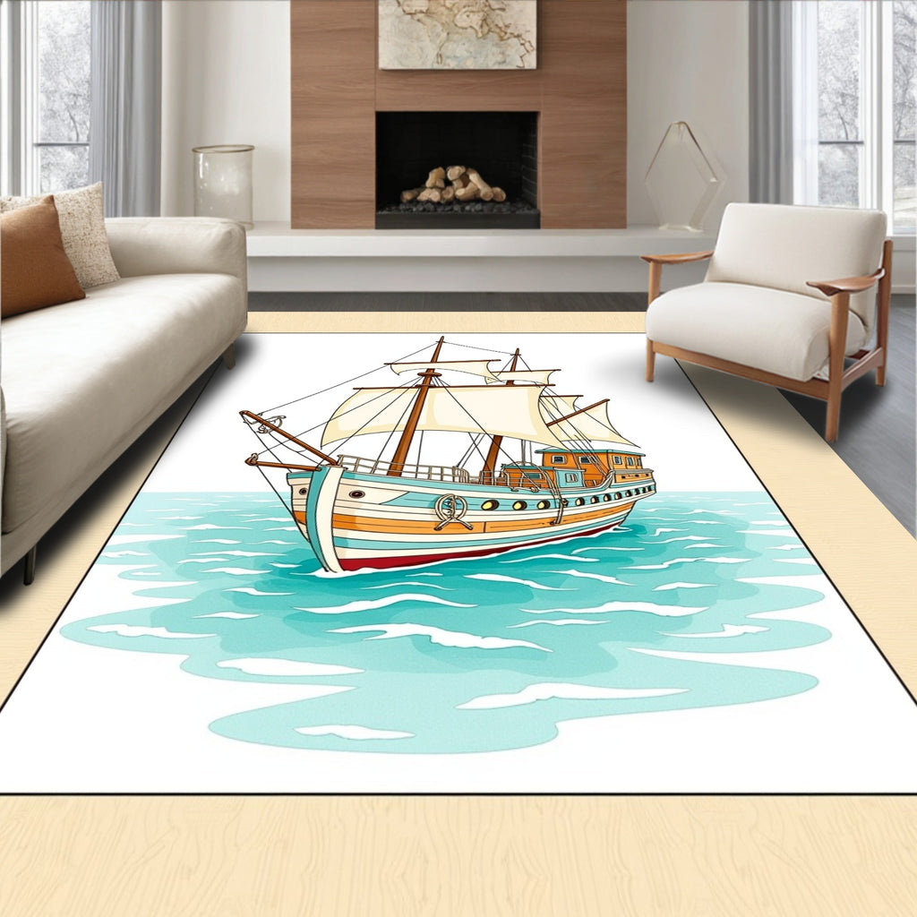 Colorful Sailboat on Turquoise Water Rug
