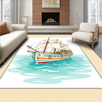 Colorful Sailboat on Turquoise Water Rug